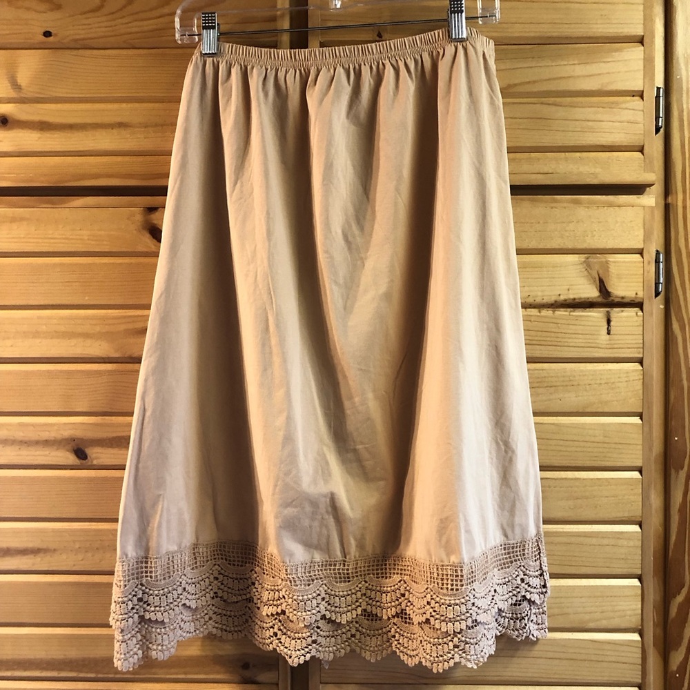GRACE KARIN Knee Length Underskirt, Cream With Lace Hem, Half Slip, Size 2XL